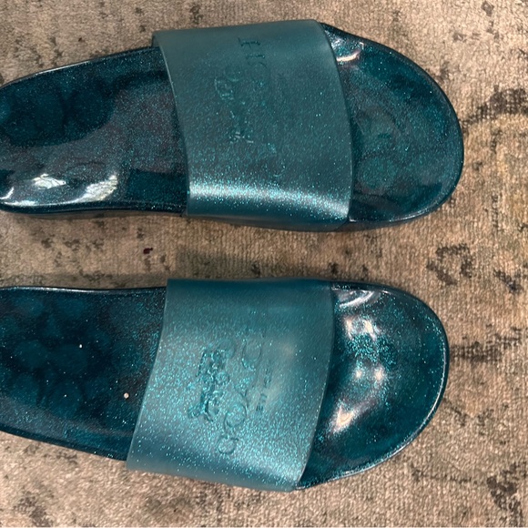 Coach Shimmering Teal Slide Sandals - Picture 1 of 4